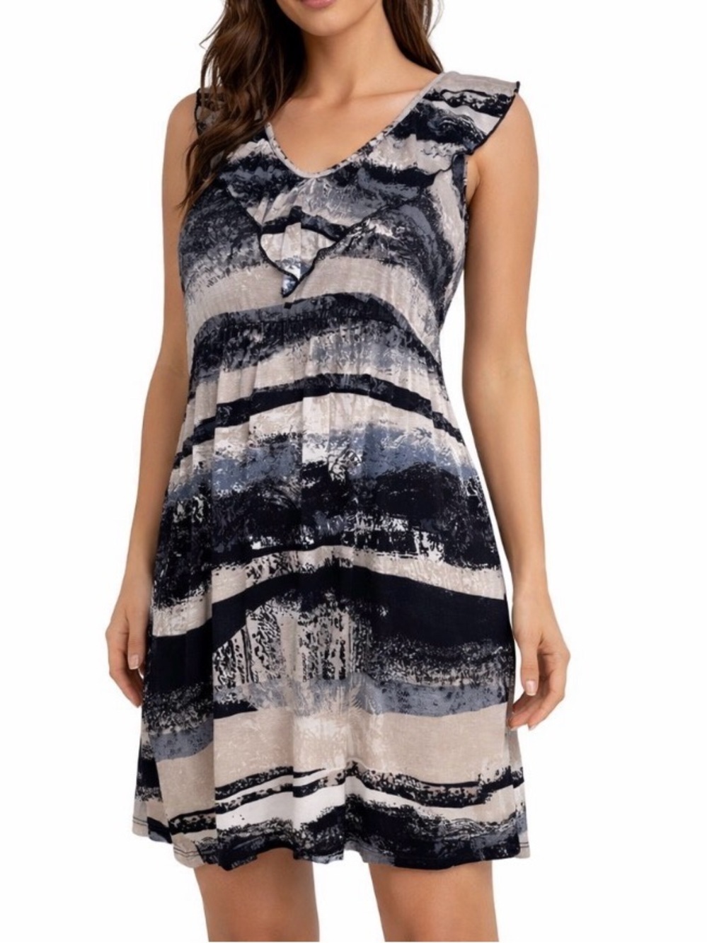 Needle & Threads Tie Dye Floral Ruffle SZ SM black tan sleeveless